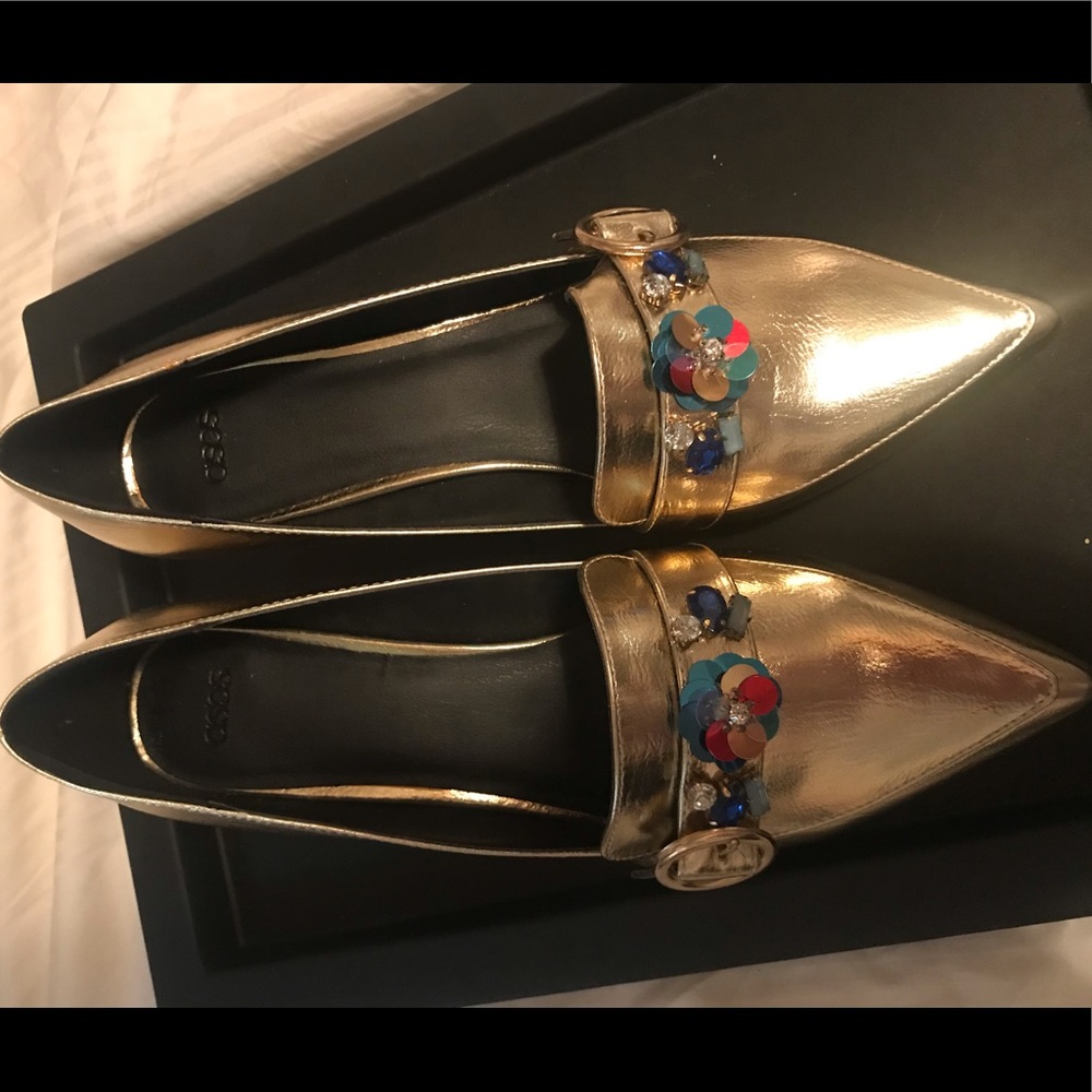 ASOS gold heeled loafers
